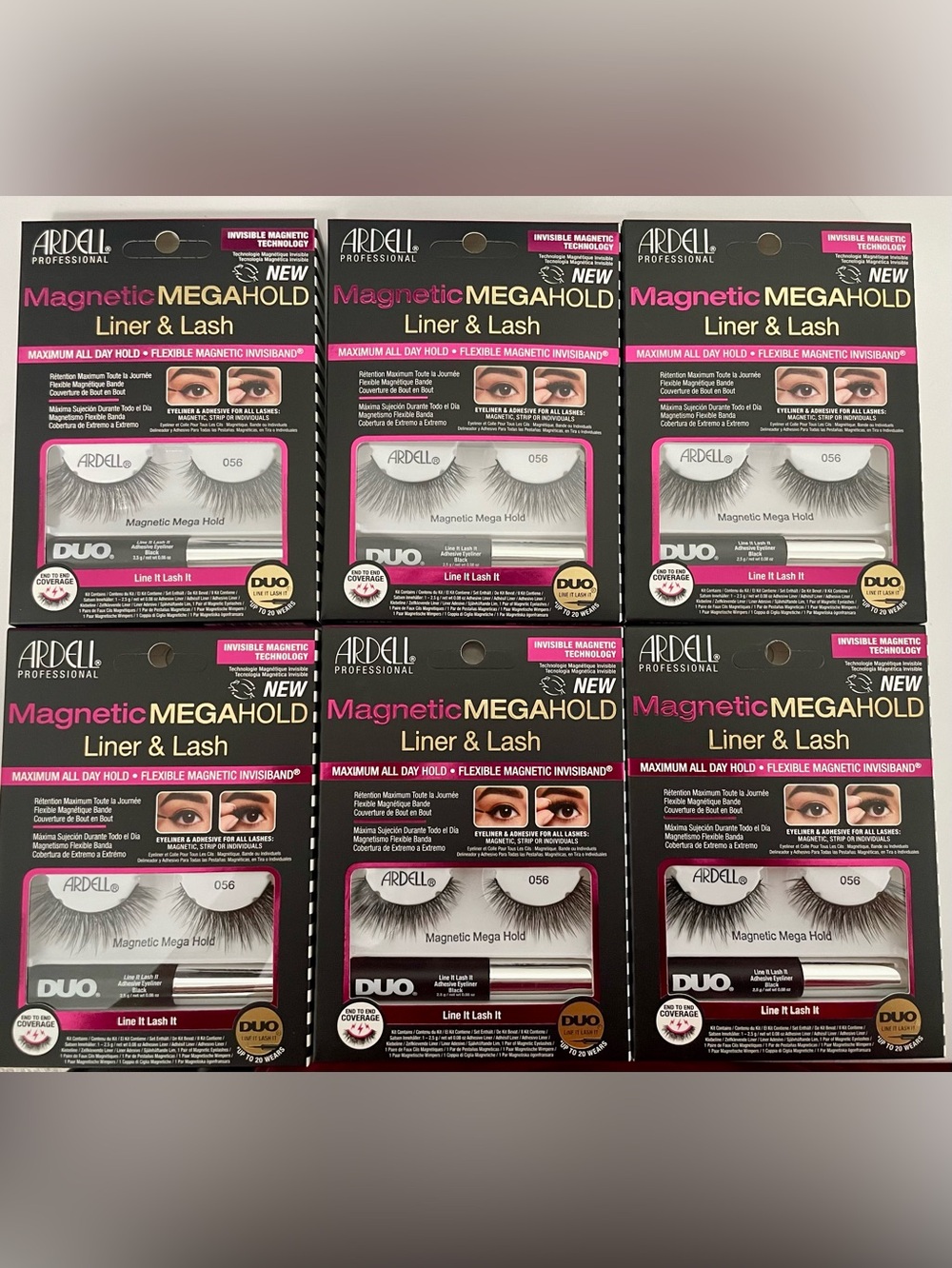 6 Pack/Pairs Ardell Magnetic Megahold Liner & Lash Set #056